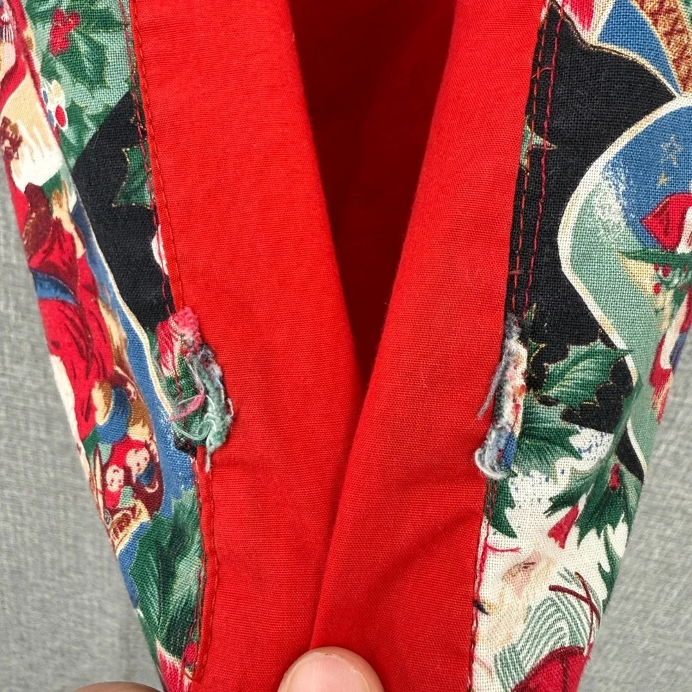 Vtg Men's Novelty Handmade Christmas Vest‎ Santa Claus Poinsettia V-Neck Sz M
